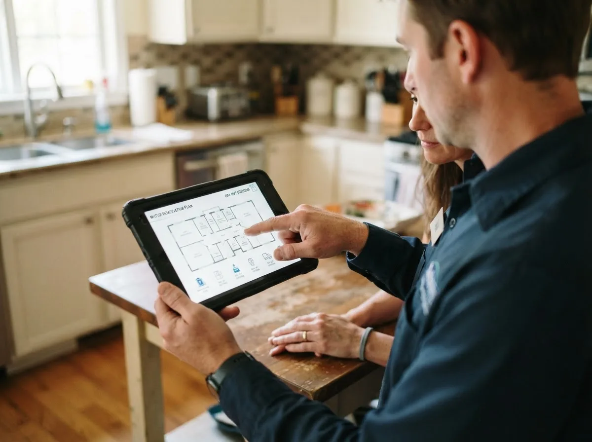 Water damage restoration technician inspecting a home in Nyack, NY